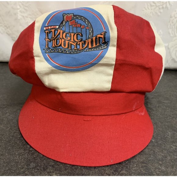 Vintage Six Flags Magic Mountain Red & White Pinwheel Cap Hat Souvenir Employee? - Picture 8 of 16